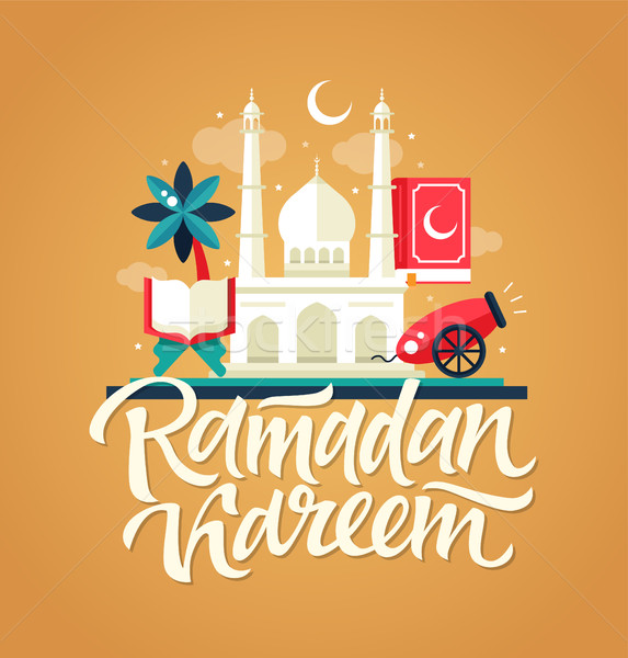 Ramadan Kareem - Postcard template with mosque, slamic culture icons Stock photo © Decorwithme