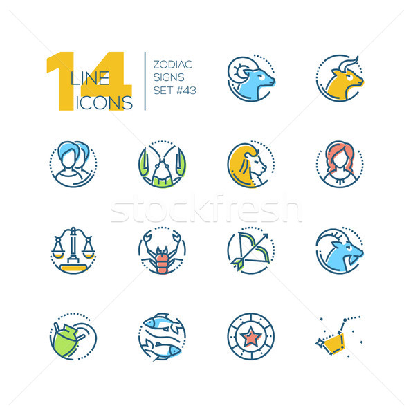 Zodiac signs - set of line design style colorful icons Stock photo © Decorwithme