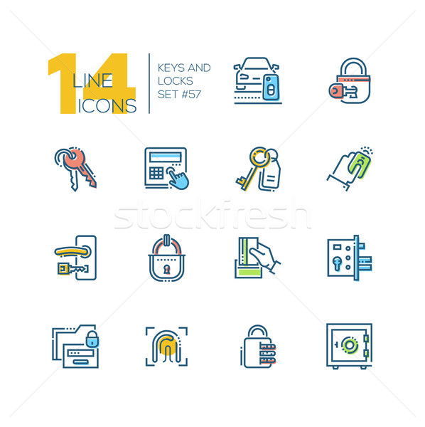 Keys and locks - modern thin line design icons set Stock photo © Decorwithme
