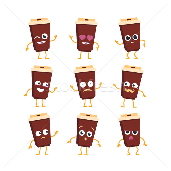 Coffee - vector set of mascot illustrations. Stock photo © Decorwithme