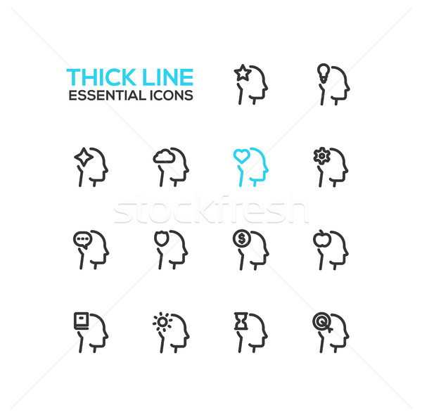 Thoughts in Heads - Thick Single Line Icons Set Stock photo © Decorwithme
