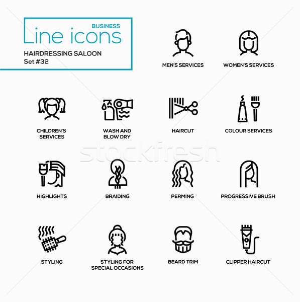 Hairdressing Saloon - modern vector single line icons set Stock photo © Decorwithme