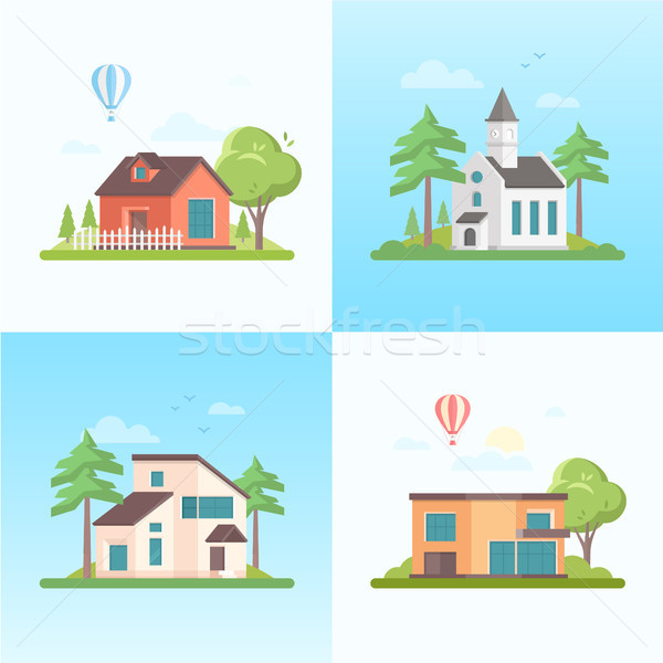 Country life - set of modern flat design style vector illustrations Stock photo © Decorwithme