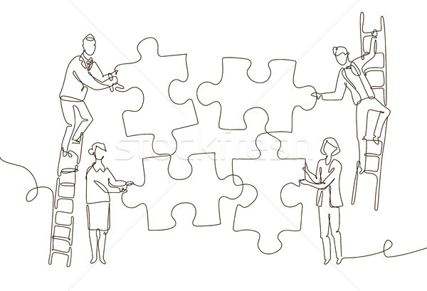 Business team doing a puzzle - one line design style illustration Stock photo © Decorwithme