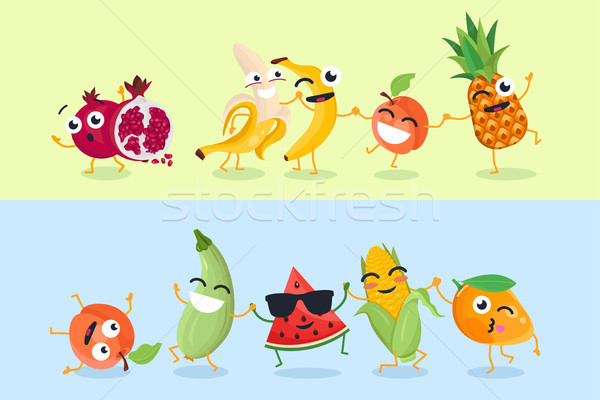 [[stock_photo]]: Drôle · fruits · légumes · vecteur · cartoon