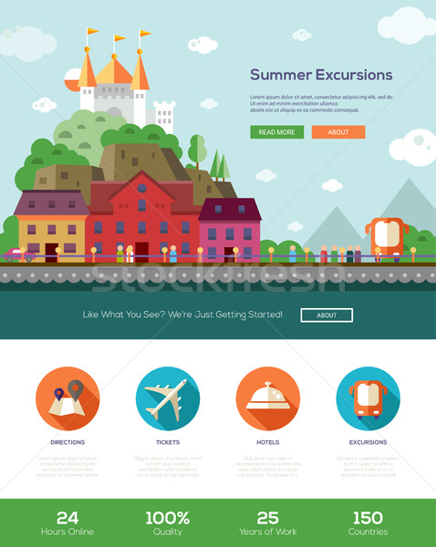Summer vacation traveling website template with header and icons Stock photo © Decorwithme