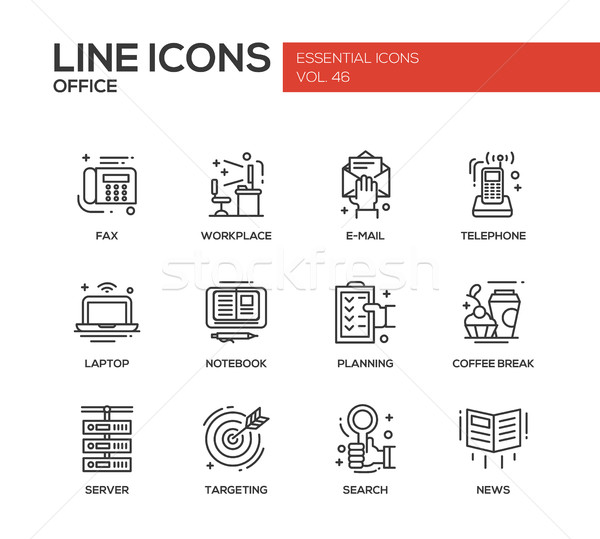 Office - flat design line icons set Stock photo © Decorwithme