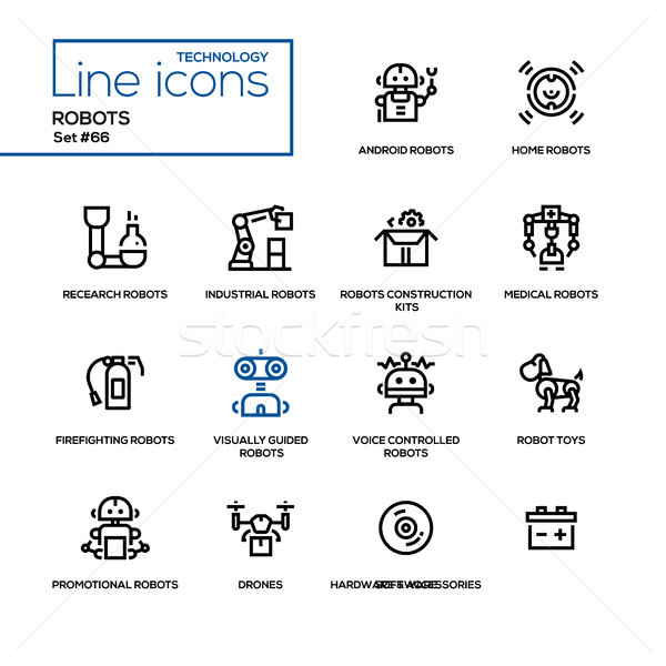 Robots - line design icons set Stock photo © Decorwithme