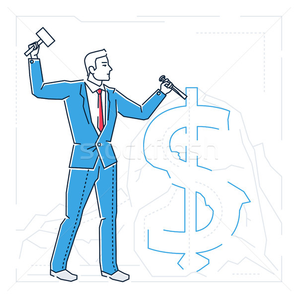 Businessman making money - line design style isolated illustration Stock photo © Decorwithme