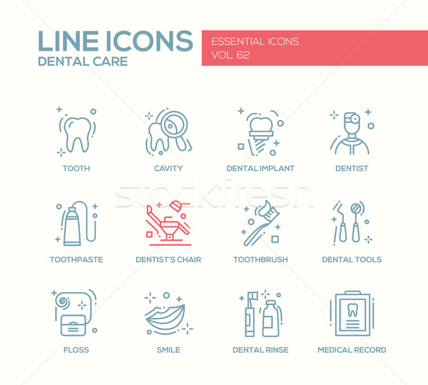 Stock photo: Dental Care - line design icons set