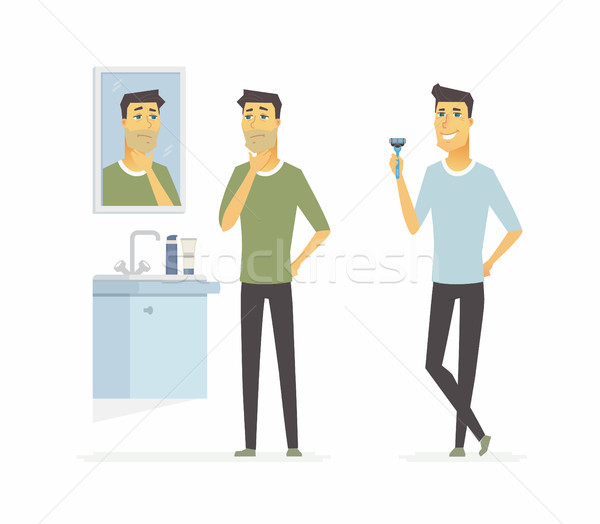 Man before and after shaving - cartoon people character isolated illustration Stock photo © Decorwithme