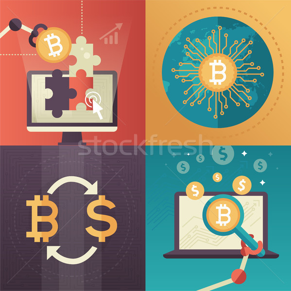 Cryptocurrency - set of colorful flat design style infographics elements Stock photo © Decorwithme