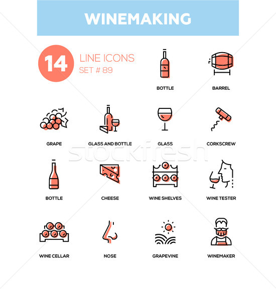 Winemaking - modern line design icons set Stock photo © Decorwithme