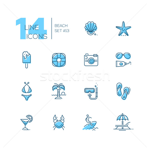 At the Beach - line icons set Stock photo © Decorwithme