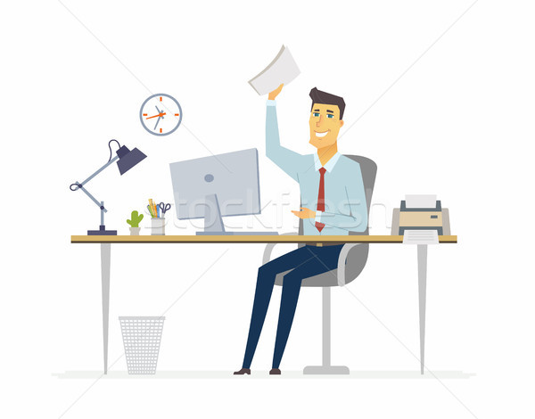 [[stock_photo]]: Heureux · employé · de · bureau · modernes · illustration