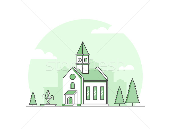 Small church - modern thin line design style vector illustration Stock photo © Decorwithme