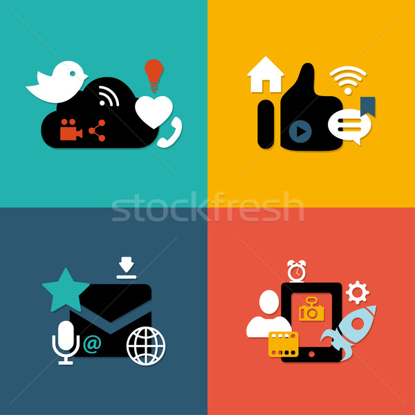 Set of modern flat design social media compositions Stock photo © Decorwithme