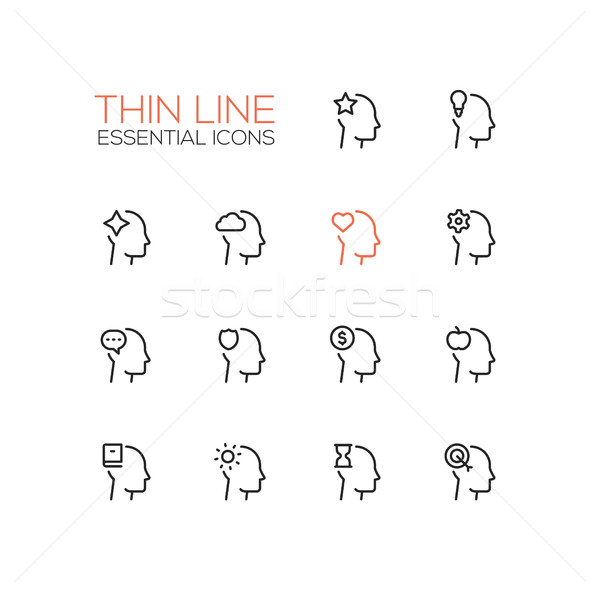 Thoughts in Heads - Thin Single Line Icons Set Stock photo © Decorwithme