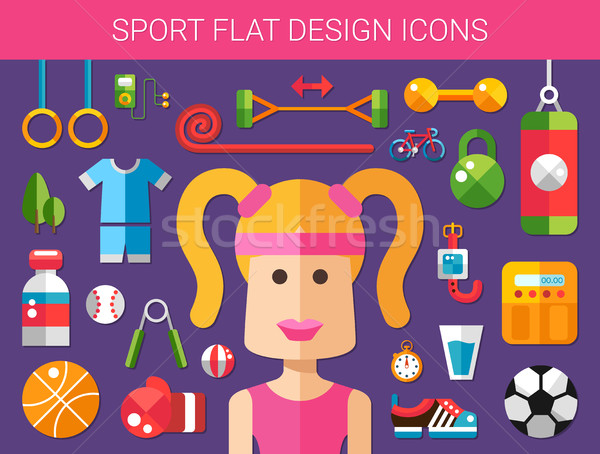 Set of modern flat design sport, fitness and healthy lifestyle i Stock photo © Decorwithme