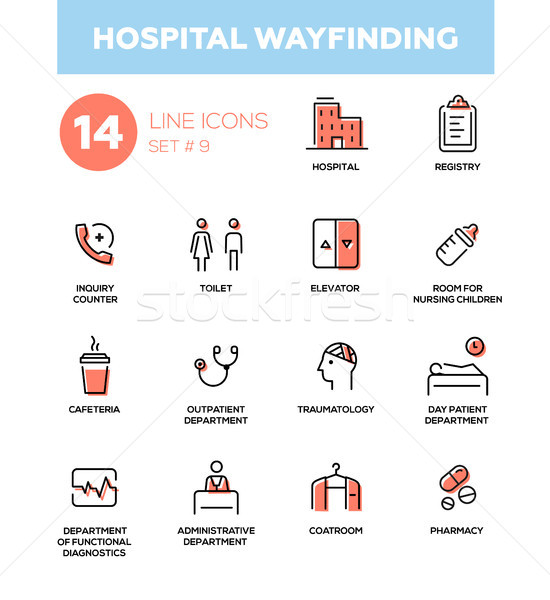 Hospital wayfinding - Modern simple thin line design icons, pictograms set Stock photo © Decorwithme