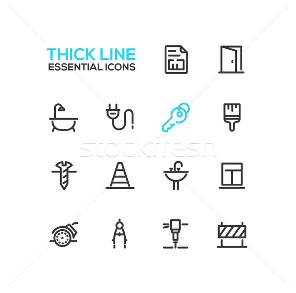 Home, Road Repair - Thick Line Icons Set Stock photo © Decorwithme