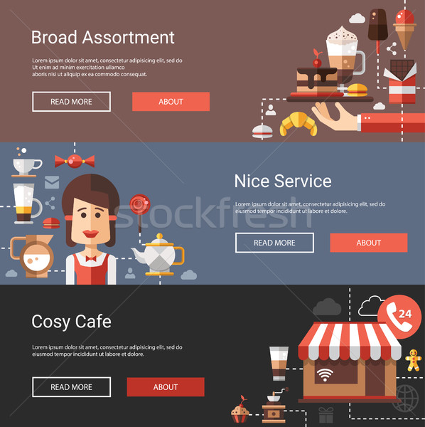 Set of illustrations of modern flat design coffee-shop, cafe and Stock photo © Decorwithme
