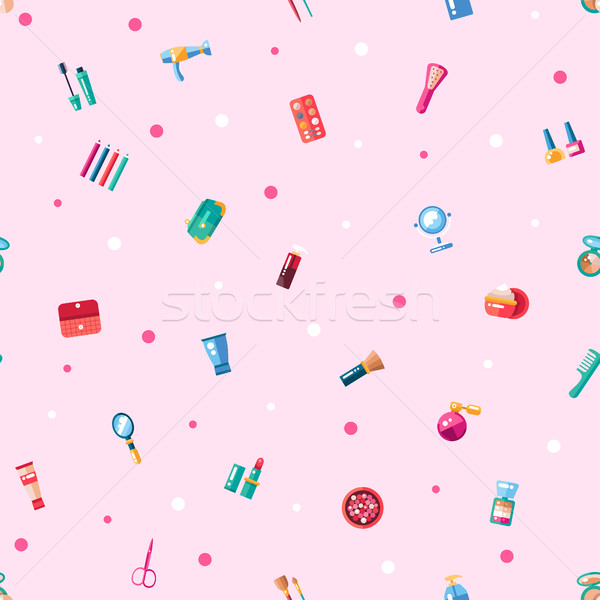 Pattern of flat design cosmetics, make up icons and elements Stock photo © Decorwithme