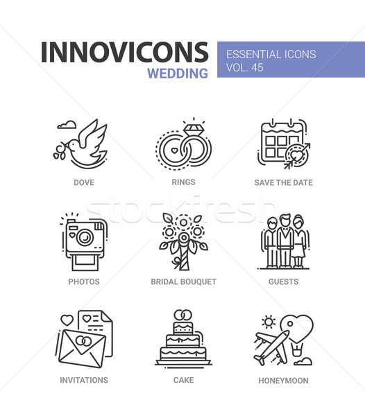 Wedding - modern vector line design icons set Stock photo © Decorwithme