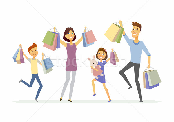 Famille heureuse Shopping isolé illustration [[stock_photo]] © Decorwithme