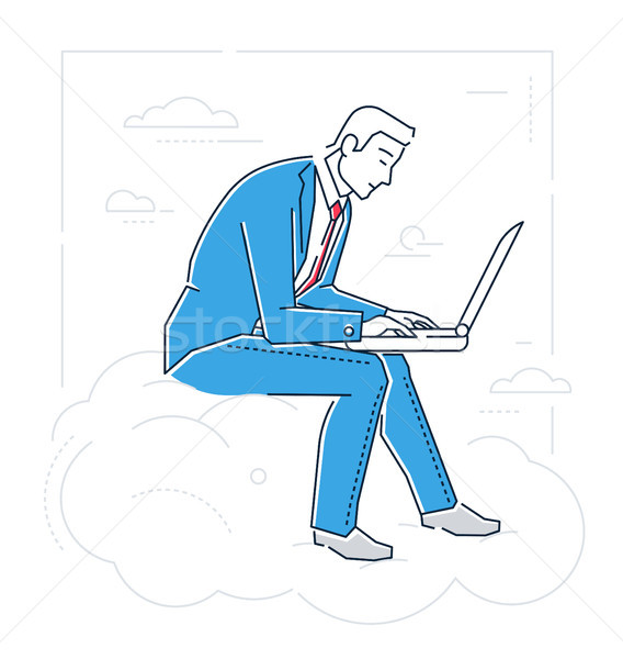 Businessman with a notebook - line design style isolated illustration Stock photo © Decorwithme