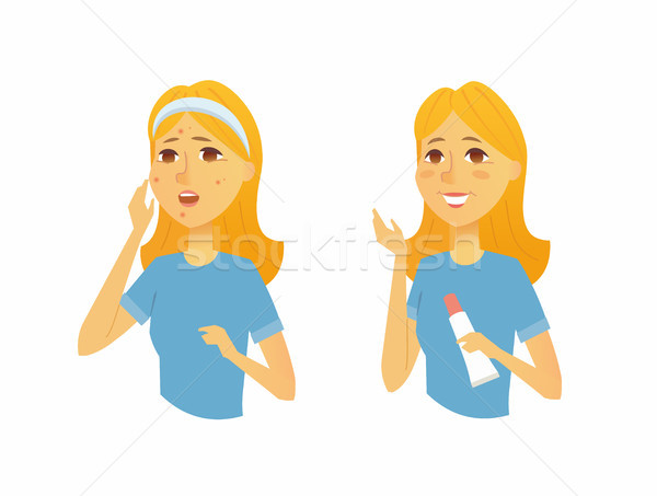 Woman before and after skin treatment - cartoon people characters illustration Stock photo © Decorwithme