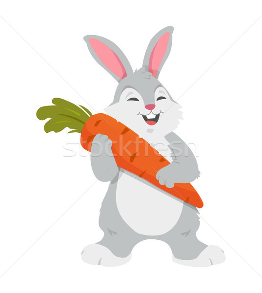 Foto stock: Alegre · conejo · zanahoria · colorido · aislado