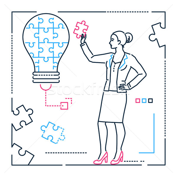 Businesswoman doing puzzle - line design style illustration Stock photo © Decorwithme