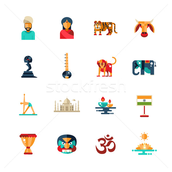 Flat design India travel icons, infographics elements with Indian symbols  Stock photo © Decorwithme