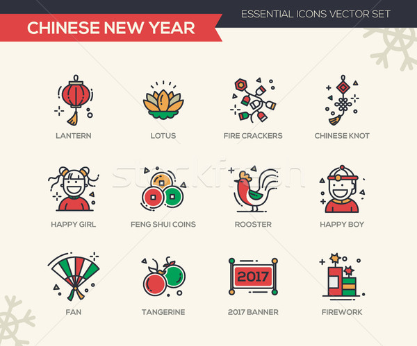 Kínai új év vonal terv ikon szett szett modern Stock fotó © Decorwithme