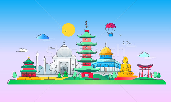 Asian pays vecteur ligne Voyage illustration [[stock_photo]] © Decorwithme