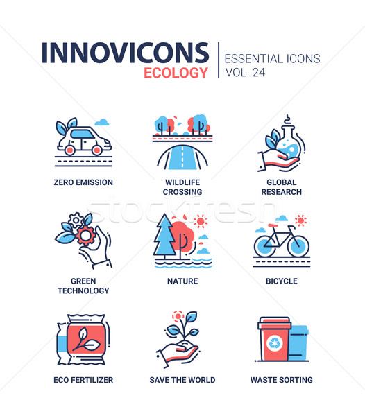 Ecology - modern color vector single line icons set Stock photo © Decorwithme