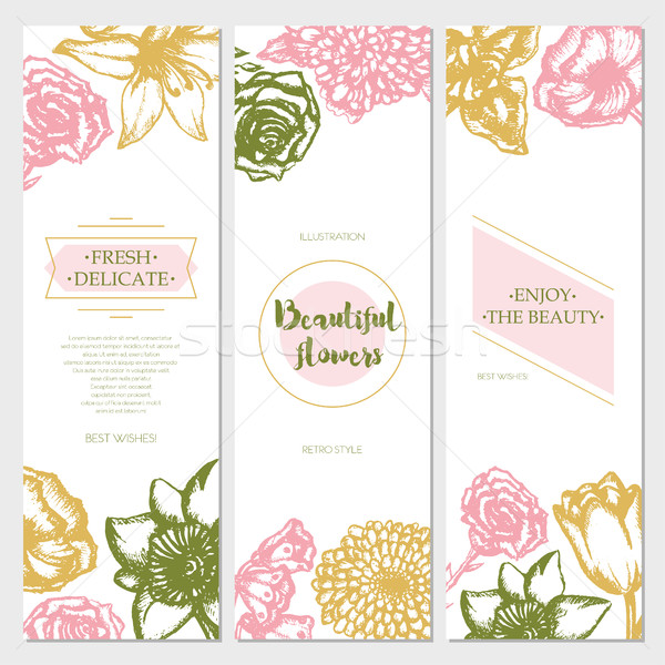 Beautiful Flowers - color hand drawn square template card. Stock photo © Decorwithme