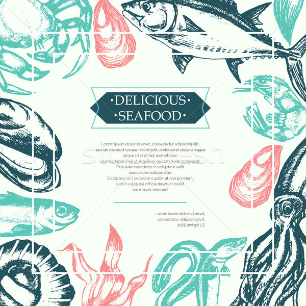 Delicious Seafood - color vintage postcard template. Stock photo © Decorwithme