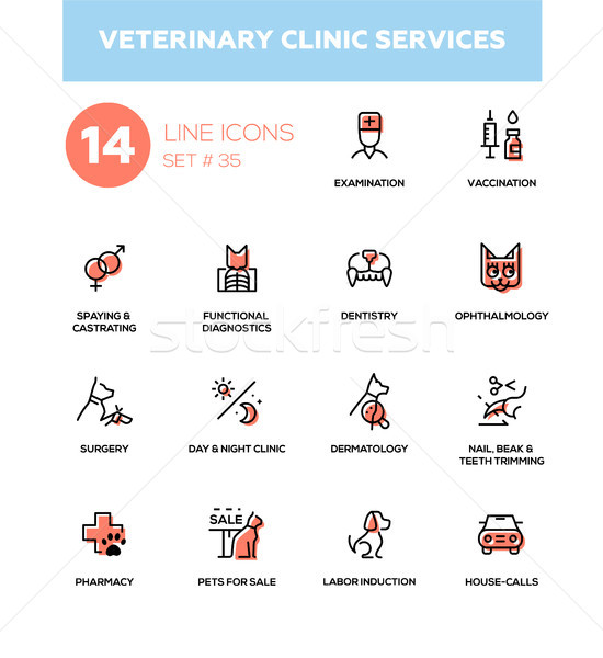 Veterinary clinic services - modern vector single line icons set Stock photo © Decorwithme