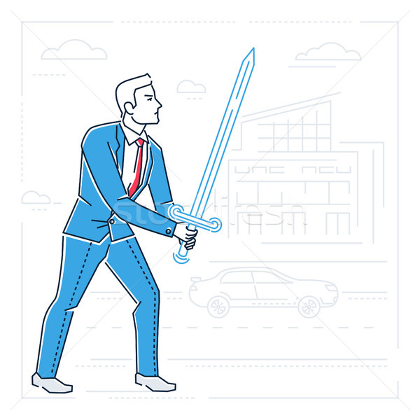 Businessman with a sword - line design style isolated illustration Stock photo © Decorwithme