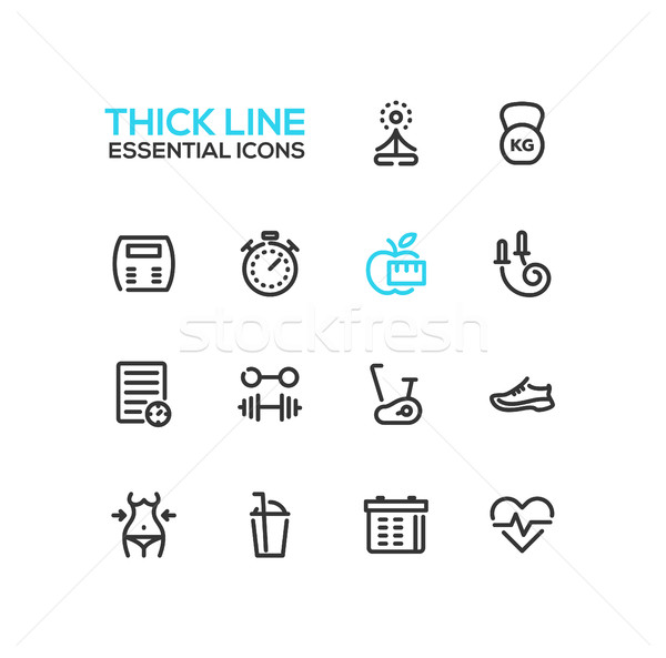 Diet and Fitness - Thick Single Line Icons Set Stock photo © Decorwithme