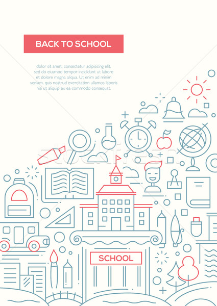 Сток-фото: Снова · в · школу · линия · дизайна · брошюра · плакат · шаблон