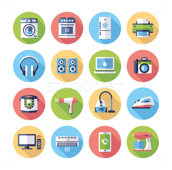 Home appliances - modern vector flat design icons set. Stock photo © Decorwithme