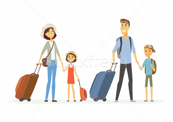 Stock photo: Family on holiday - cartoon people characters isolated illustration