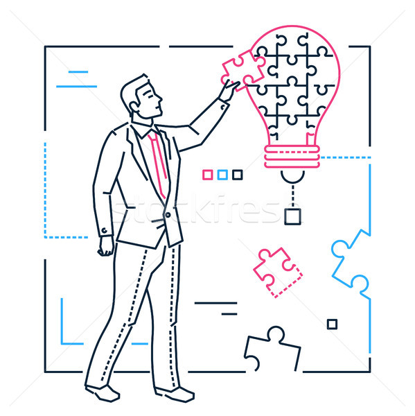Businessman doing puzzle - line design style isolated illustration Stock photo © Decorwithme