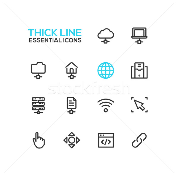 Network Data - modern vector single thick line icons set Stock photo © Decorwithme
