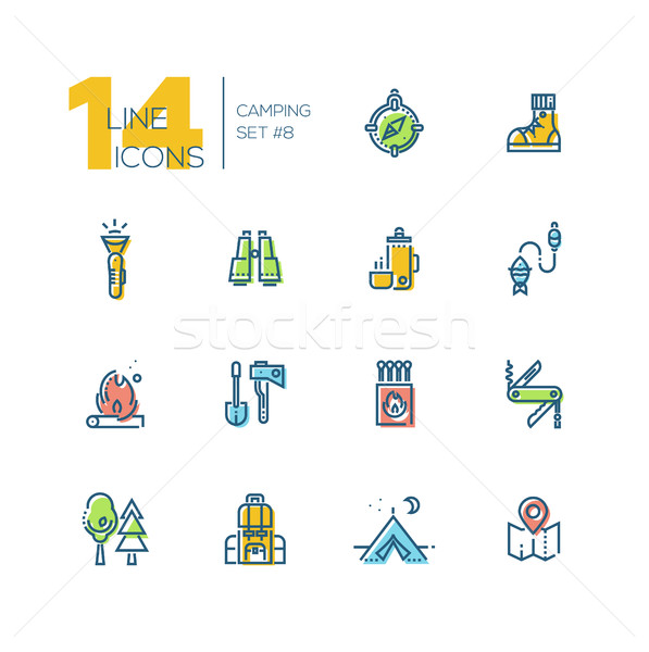Camping and Hiking - thick line icons set Stock photo © Decorwithme