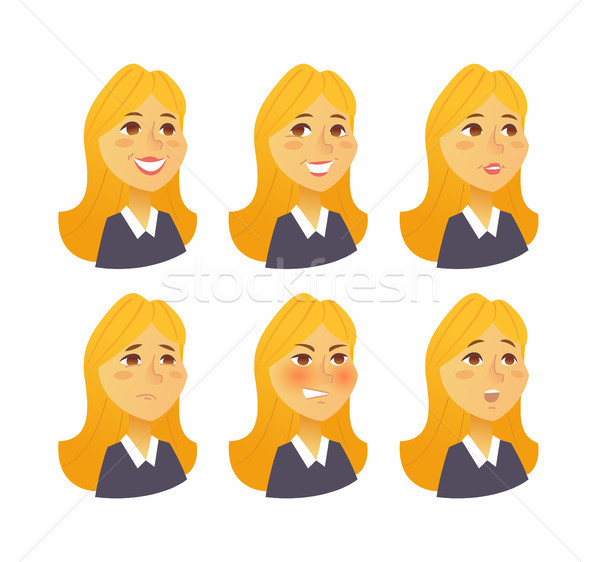 Stockfoto: Vrouw · uitdrukkingen · vector · ingesteld · illustratie