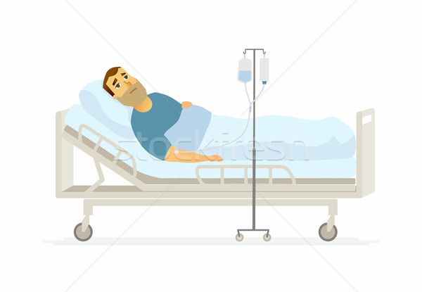 Man in hospital on a drip - cartoon people characters illustration Stock photo © Decorwithme